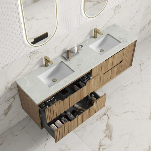 Aulic Voulari Framed Wall Hung 1800mm Double Vanity Harvest Oak