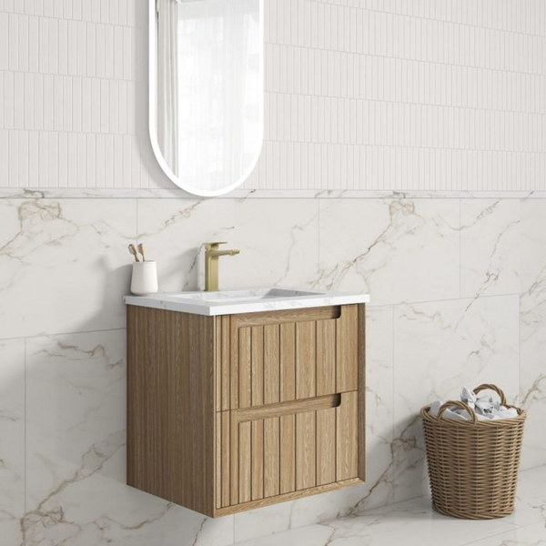 Aulic Voulari Framed Wall Hung 600mm Vanity Harvest Oak