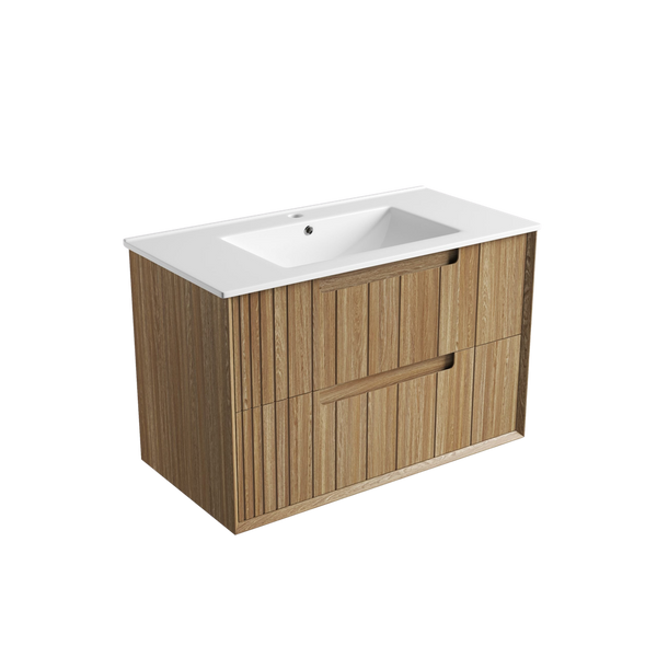 Aulic Voulari Framed Wall Hung 900mm Vanity Harvest Oak