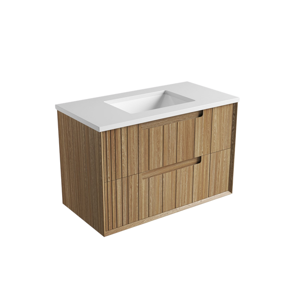 Aulic Voulari Framed Wall Hung 900mm Vanity Harvest Oak