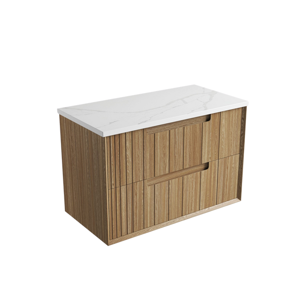 Aulic Voulari Framed Wall Hung 900mm Vanity Harvest Oak