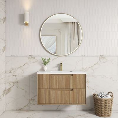 Aulic Voulari Framed Wall Hung 900mm Vanity Harvest Oak