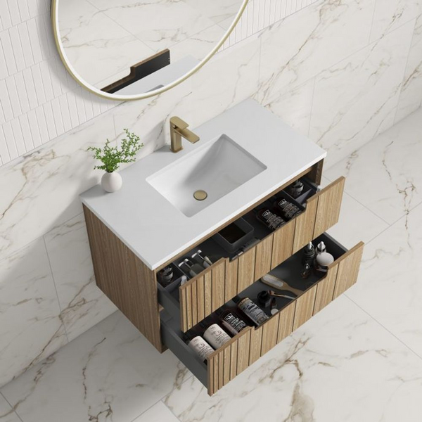 Aulic Voulari Framed Wall Hung 900mm Vanity Harvest Oak