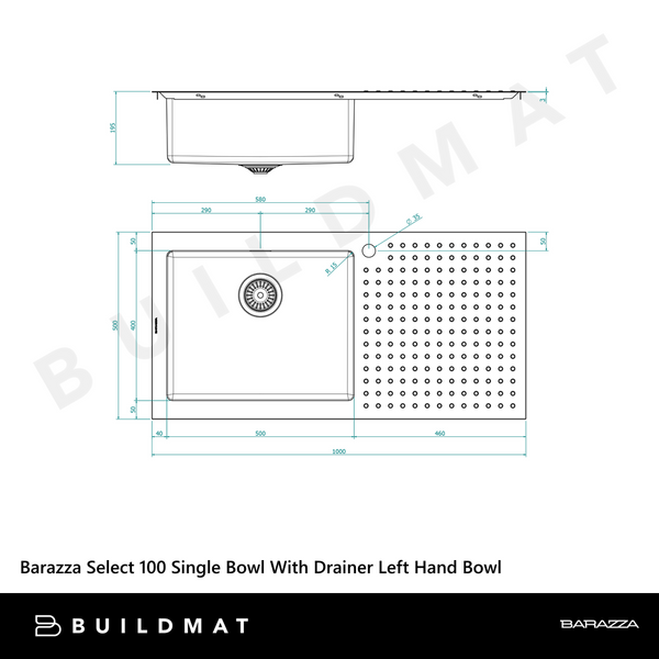 Barazza Select 100 Single Bowl With Drainer Left Hand Bowl Stainless Steel