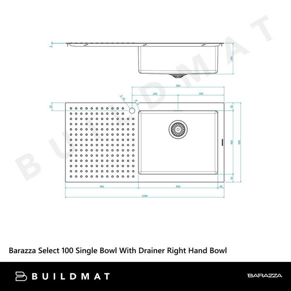 Barazza Select 100 Single Bowl With Drainer Right Hand Bowl Stainless Steel