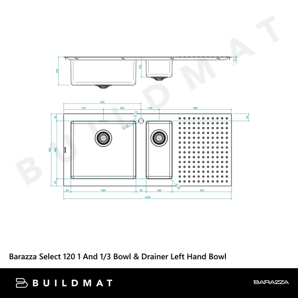 Barazza Select 120 One And One Third Bowl With Drainer Left Hand Bowl Stainless Steel