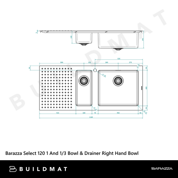 Barazza Select 120 One And One Third Bowl With Drainer Right Hand Bowl Stainless Steel