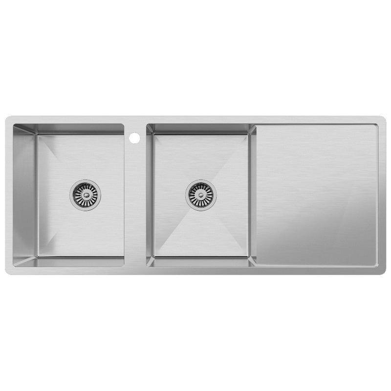 Theo 1200x500 Double Bowl Tap Landing with Right Drain Board Sink