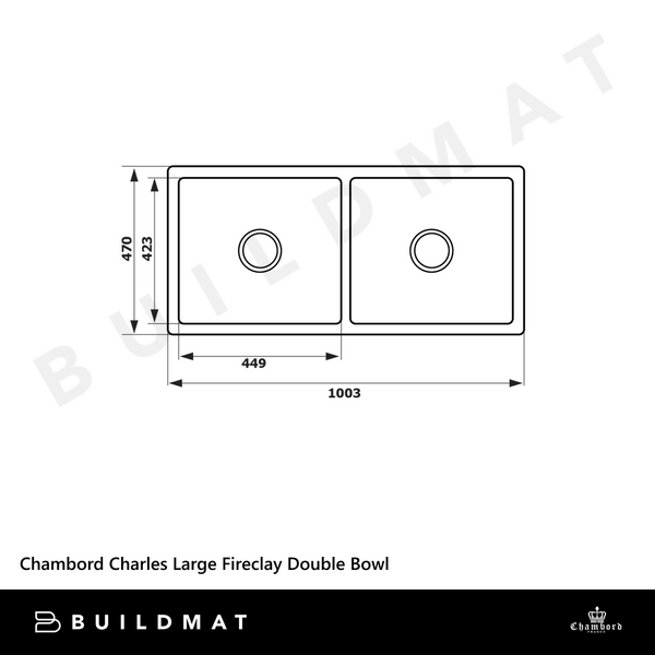 Chambord Charles Large Double Bowl Fireclay White