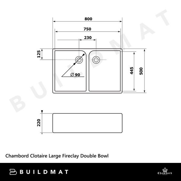 Chambord Clotaire Large Double Bowl Fireclay White