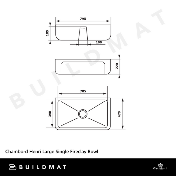 Chambord Henri Large Single Bowl Fireclay White