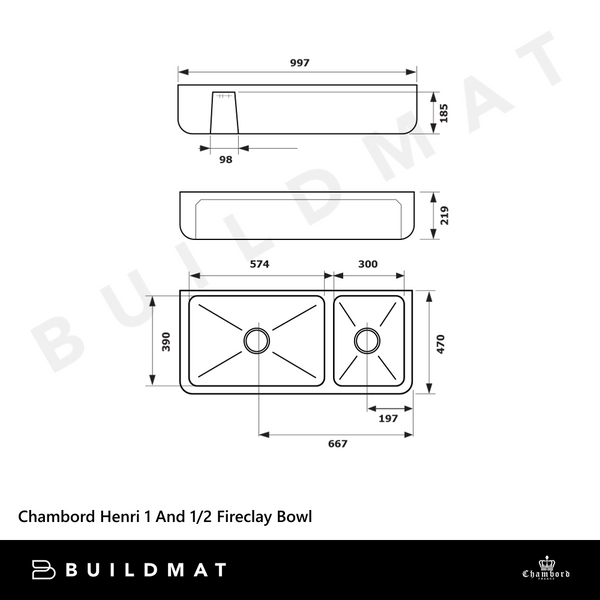 Chambord Henri 1 And 1/2 Bowl Fireclay White