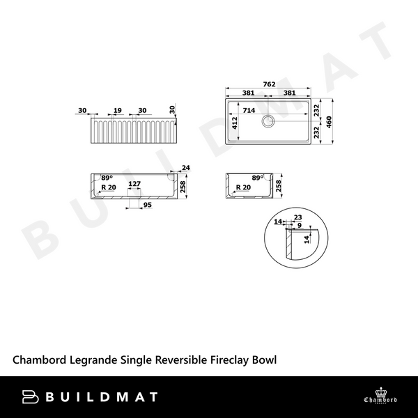 Chambord Legrande Single Bowl Reversible Fireclay White