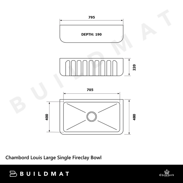 Chambord Louis Large Single Bowl Fireclay White
