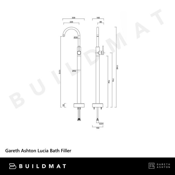 Gareth Ashton Lucia Bath Filler Brushed Nickel