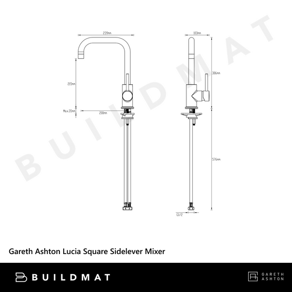 Gareth Ashton Lucia Square Sidelever Mixer Chrome