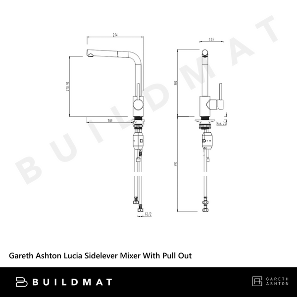 Abey Lucia Sidelever Mixer With Pull Out Brushed Nickel Lead Free