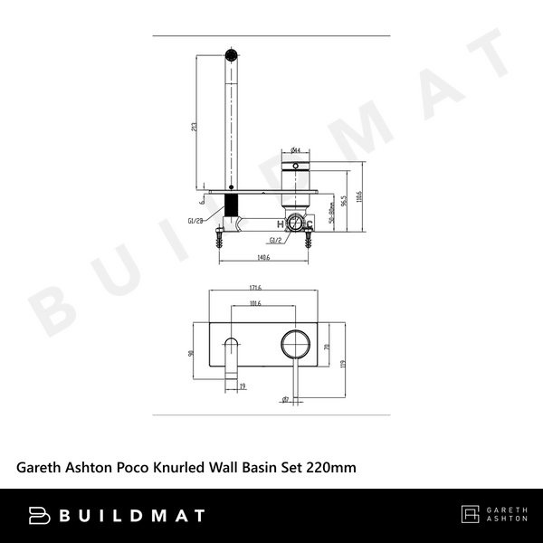 Gareth Ashton Poco Knurled Wall Basin Set 220mm Chrome