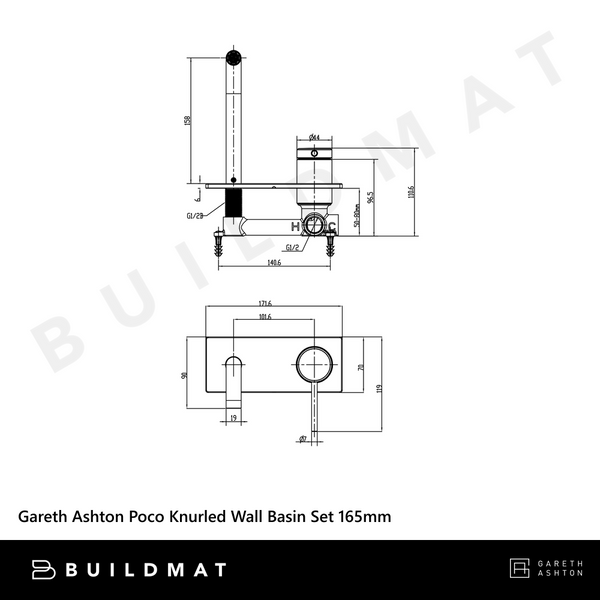 Gareth Ashton Poco Knurled Wall Basin Set 165mm Black