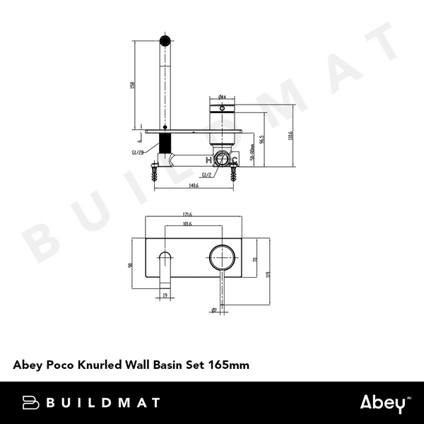 Abey Poco Knurled Wall Basin Set 165mm Chrome