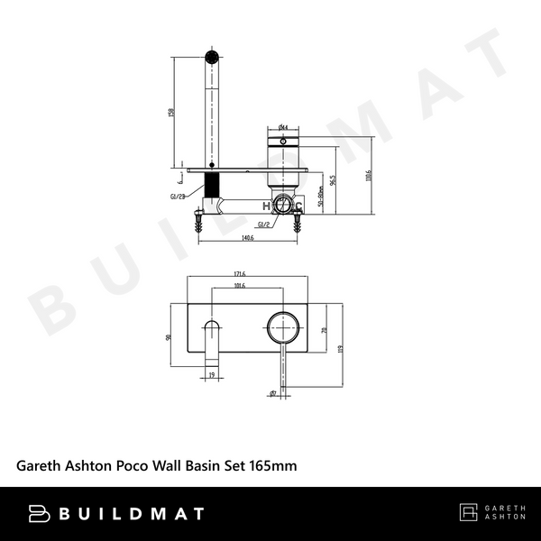 Gareth Ashton Poco Wall Basin Set 165mm Brushed Brass