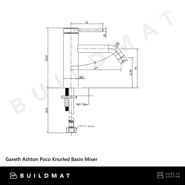 Gareth Ashton Poco Knurled Basin Mixer Brushed Nickel