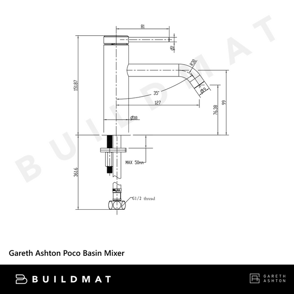 Gareth Ashton Poco Basin Mixer Brushed Brass