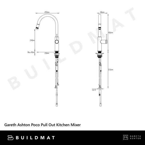 Gareth Ashton Poco Pull Out Kitchen Mixer Brushed Nickel Lead Free
