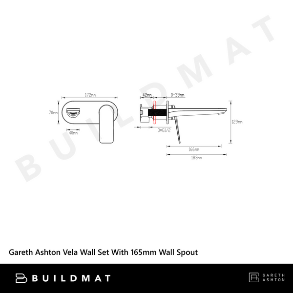 Abey Vela Wall Set With 165mm Wall Spout Brushed Nickel