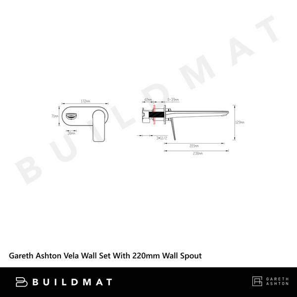 Abey Vela Wall Set With 220mm Wall Spout Brushed Nickel