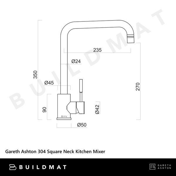 Gareth Ashton 304 Square Neck Kitchen Mixer Brushed Steel