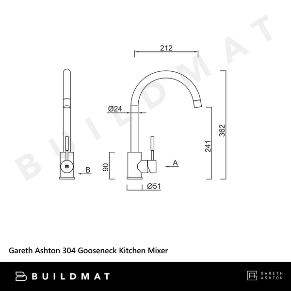 Gareth Ashton 304 Gooseneck Kitchen Mixer Brushed Steel