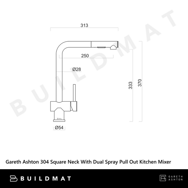 Gareth Ashton 304 Square Neck With Dual Spray Pull Out Kitchen Mixer Brushed Stainless