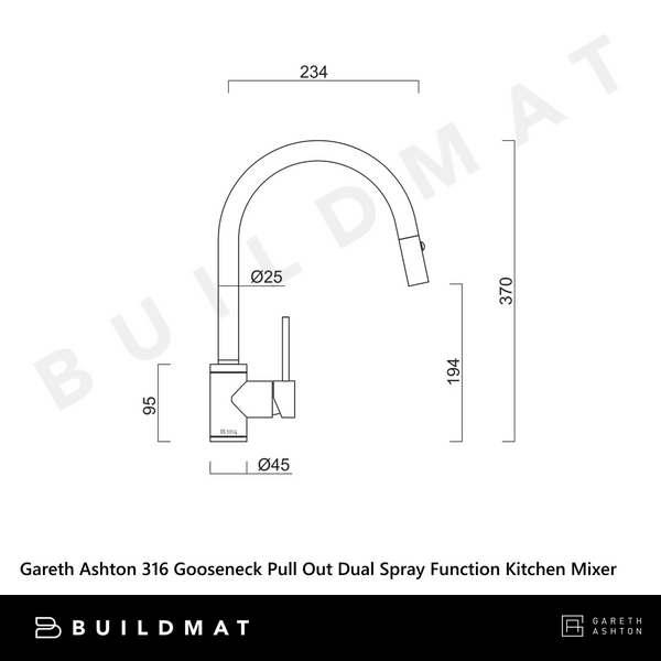 Gareth Ashton 316 Gooseneck Pull Out Dual Spray Function Kitchen Mixer Stainless Steel