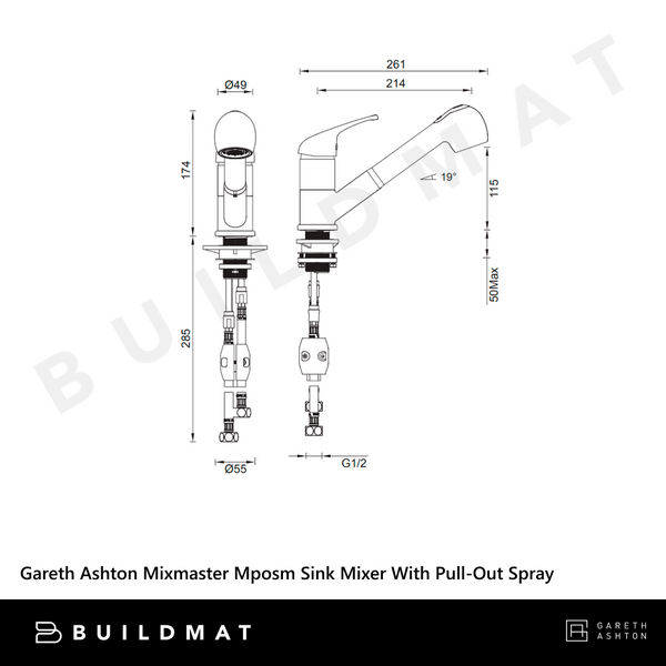 Gareth Ashton Mixmaster Mposm Sink Mixer With Pull-Out Spray Chrome Lead Free
