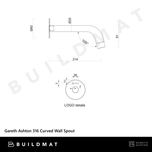 Gareth Ashton 316 Curved Wall Spout Stainless Steel