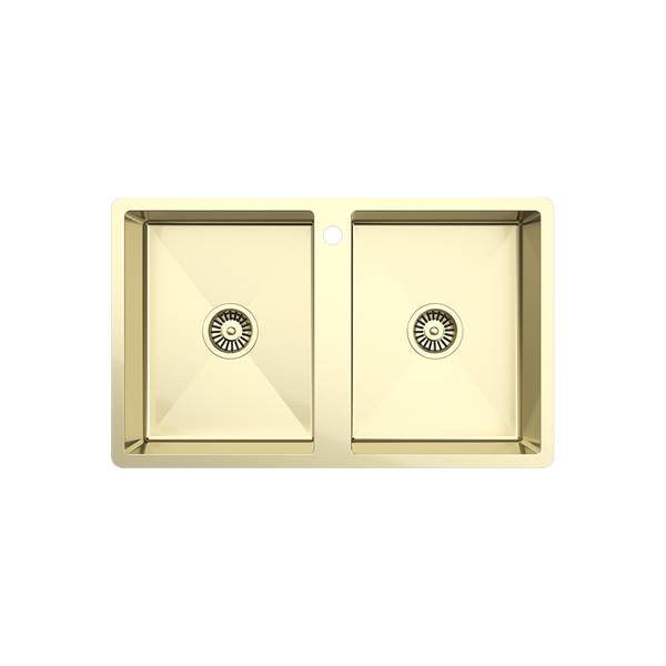 Alma Jack 820x500 Double Bowl Tap Landing Sink Brushed Brass Gold