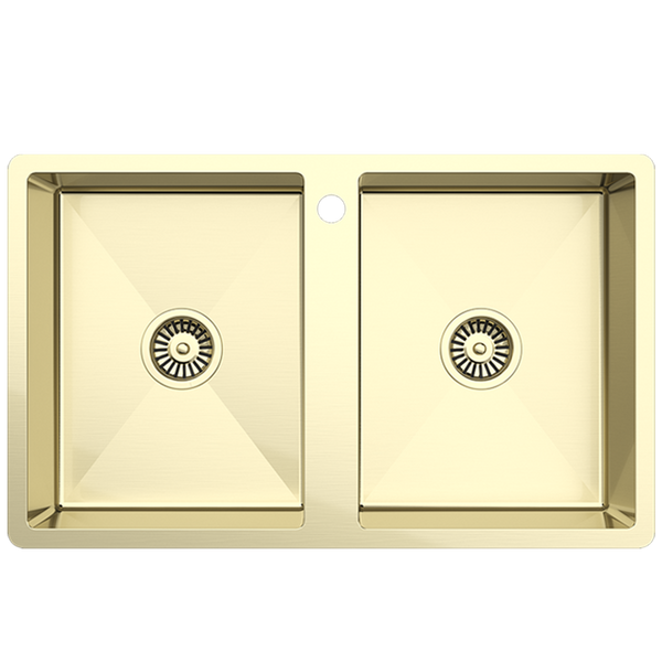Alma Jack 820x500 Double Bowl Tap Landing Sink Brushed Brass Gold