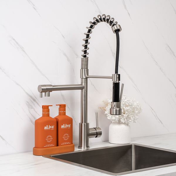 Alma Cleo Brushed Nickel Pull Down Dual Spray Mixer