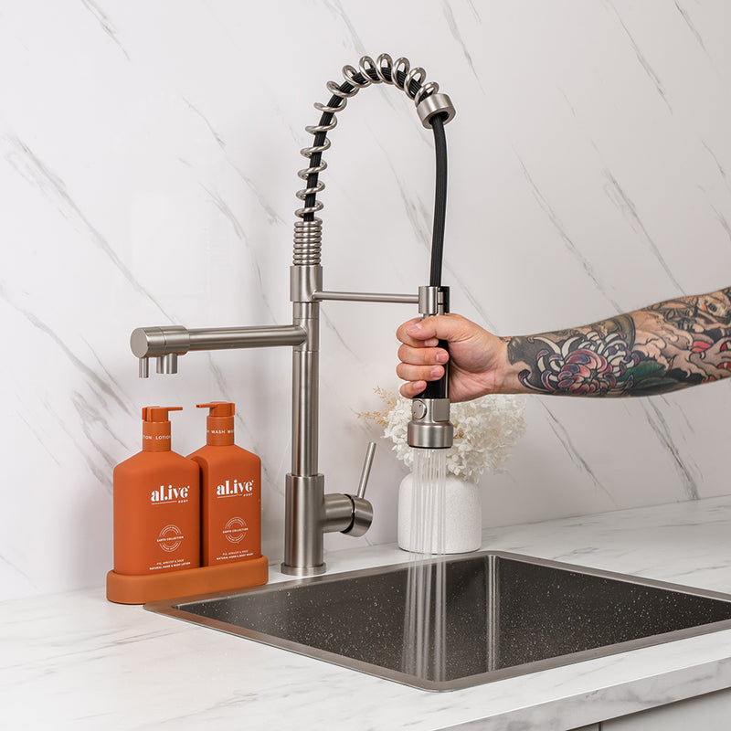 Cleo Brushed Nickel Pull Down Dual Spray Mixer