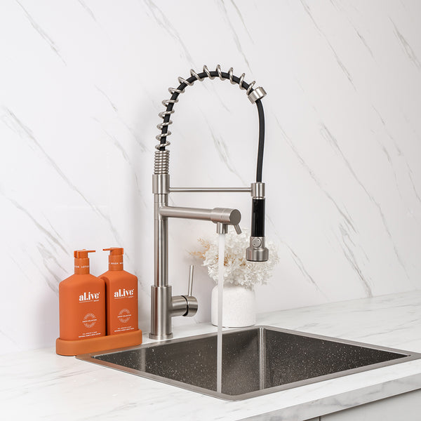 Alma Cleo Brushed Nickel Pull Down Dual Spray Mixer