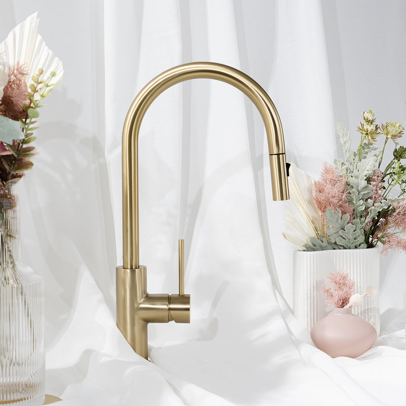 Mira Brushed Brass Gold Pull Out Mixer