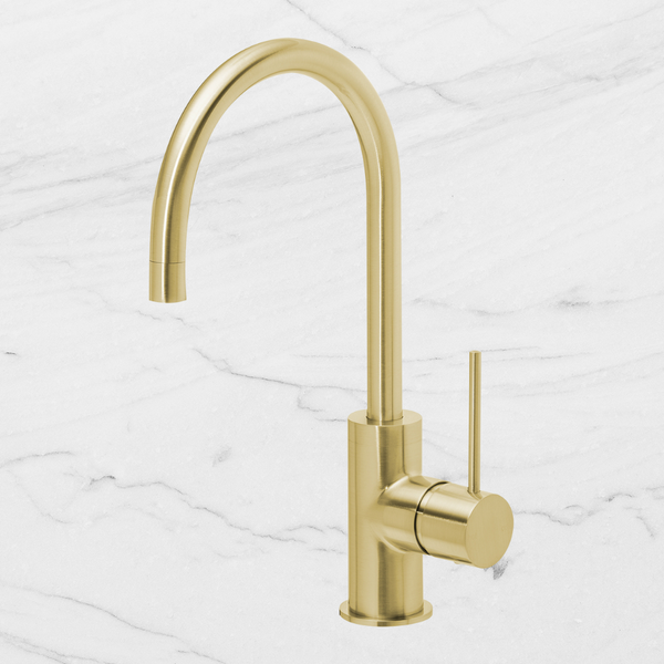 Phoenix Vivid Slimline Brushed Gold Sink Mixer 160mm Gooseneck Lead Free