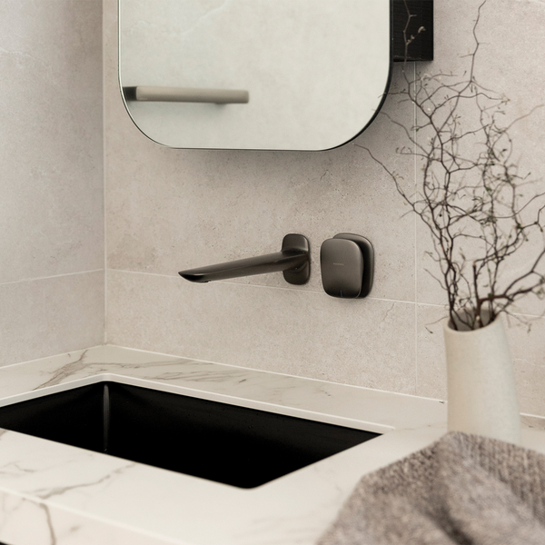 Phoenix Nuage Wall Basin / Bath Mixer Set 200mm Brushed Carbon Lead Free