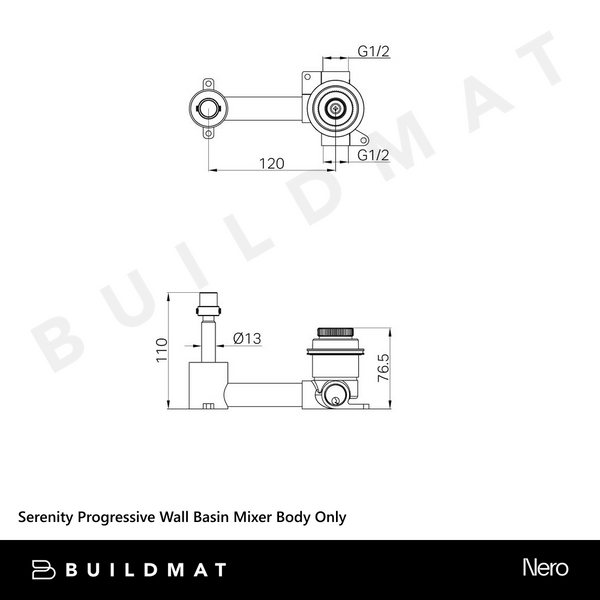 Nero Serenity Progressive Wall Basin Mixer Body Only