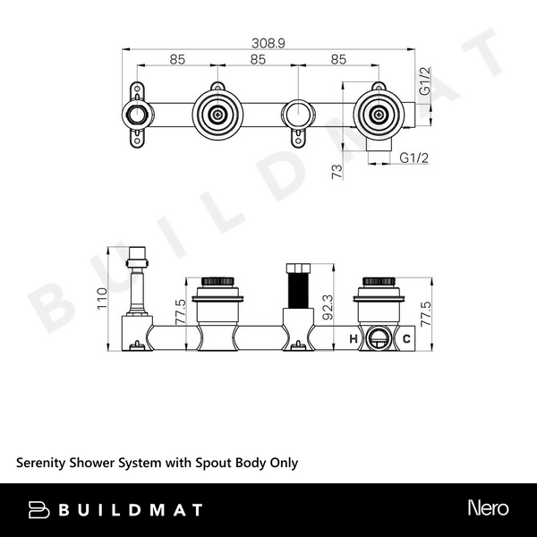 Nero Serenity Shower System with Spout Body Only