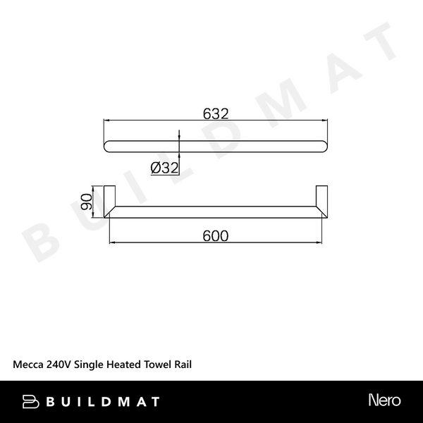 Nero Mecca 240V Single Heated Towel Rail Brushed Gold