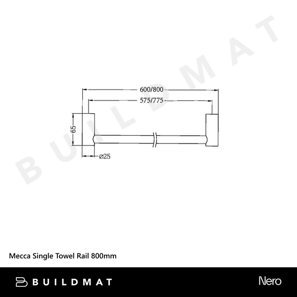 Nero Mecca Single Towel Rail 800mm Brushed Bronze