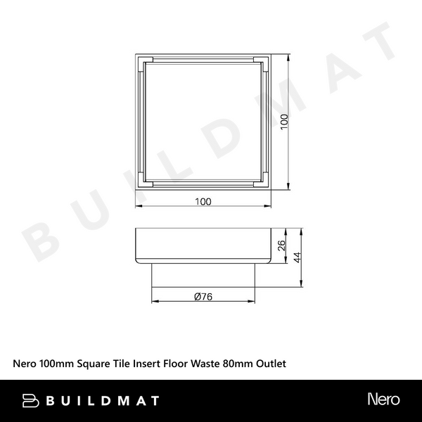 Nero 100mm Square Tile Insert Floor Waste 80mm Outlet Gunmetal