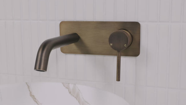 Alma Mira Brushed Vintage Antique Brass Wall Mixer and Spout